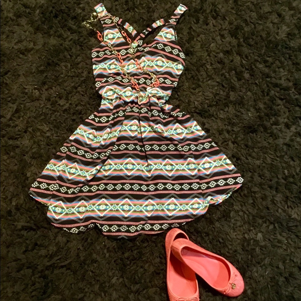 Lush Aztec Crisscross Back Mini A-Line Dress